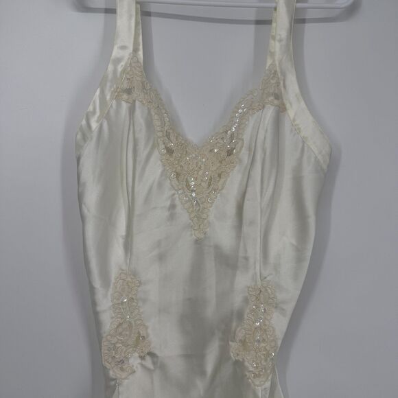 Vtg Victoria's Secret Slip Dress Chemise Sz L Ivory Lingerie 90s Coquette Bridal - Picture 3 of 12